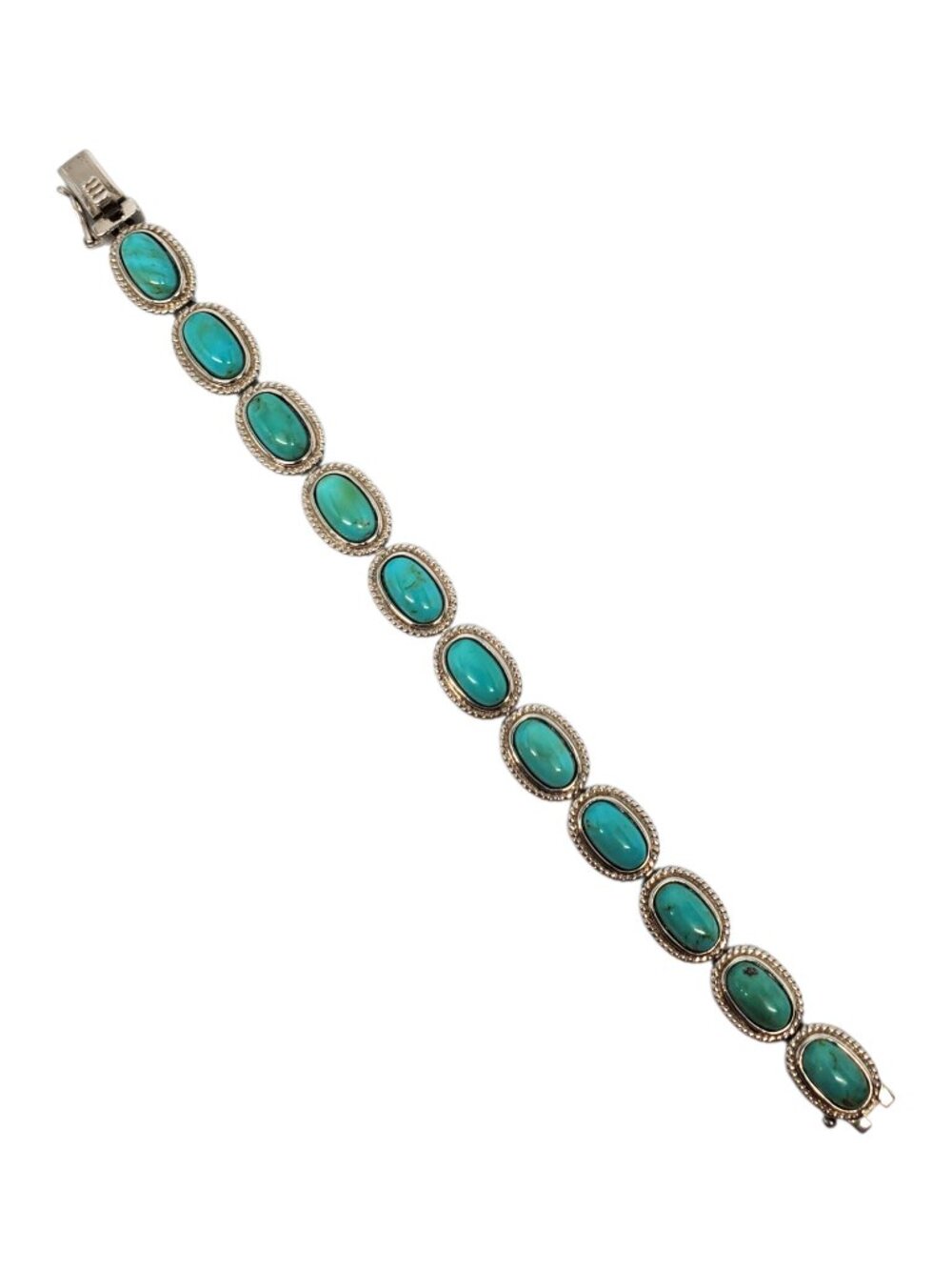 Sterling Silver Turquoise Oval Link Bracelet #24640 - Picture 7 of 10